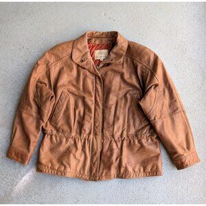 Vintage 80s 90s Brown Leather Bomber Jacket Womens Large